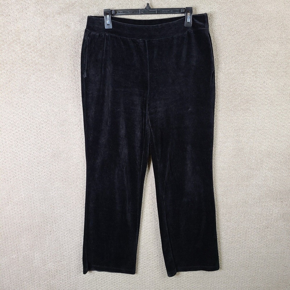 Vintage Lauren Ralph Lauren Pants Women Medium Black Velour Pull On Straight Leg